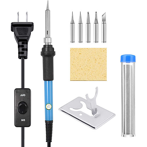 

Soldering Iron Kit Upgraded 60W Adjustable Temperature Welding Tool with ON-Off Switch Rarlight 9-in-1 Soldering Kits 5pcs Soldering Iron Tips Solder Wire Y Type Soldering Iron Stand (Blue)