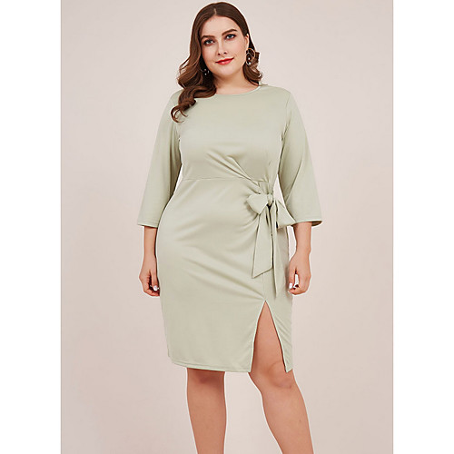 

Women's Sheath Dress Knee Length Dress - 3/4 Length Sleeve Solid Color Summer Elegant 2020 Green XXL XXXL