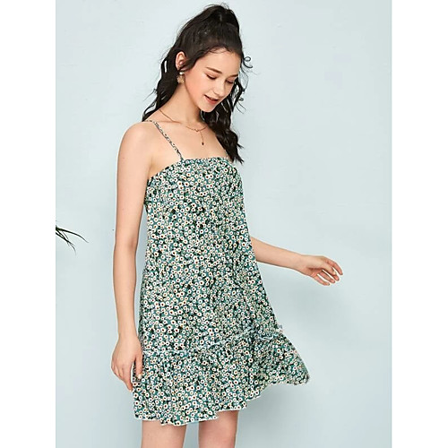 

Women's Strap Dress Knee Length Dress - Sleeveless Striped Backless Ruffle Ruched Summer Vintage Sexy Holiday Going out 2020 Light Green XS S M L