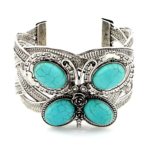 

Women's Cuff Bracelet 3D Butterfly Statement Turquoise Bracelet Jewelry Silver For Date Festival