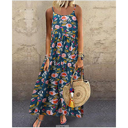 

Women's A-Line Dress Maxi long Dress - Sleeveless Print Summer Casual Mumu 2020 Blue Yellow Dusty Blue M L XL XXL XXXL XXXXL XXXXXL