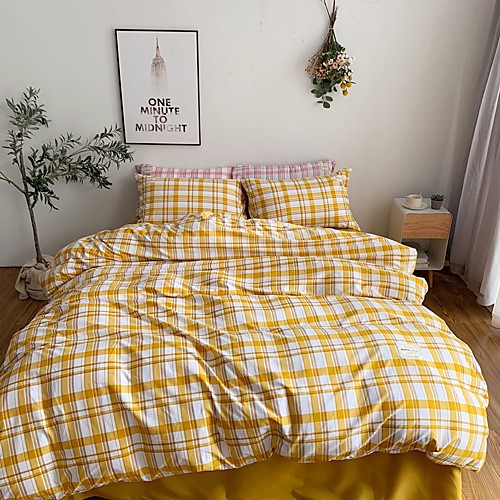 

Gingham Plaid Geometric Checker Pattern Printed Washed Cotton 4 Piece Duvet Cover Set