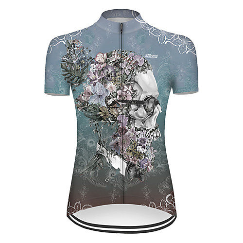 

21Grams Women's Short Sleeve Cycling Jersey Summer Nylon Polyester Blue Sugar Skull Novelty Skull Bike Jersey Top Mountain Bike MTB Road Bike Cycling Ultraviolet Resistant Quick Dry Breathable Sports