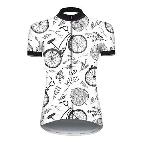 

21Grams Women's Short Sleeve Cycling Jersey Summer Nylon Polyester GrayWhite Leaf Floral Botanical Bike Jersey Top Mountain Bike MTB Road Bike Cycling Ultraviolet Resistant Quick Dry Breathable