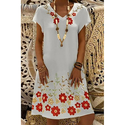 

Women's A-Line Dress Knee Length Dress - Short Sleeves Floral Summer Casual 2020 White Yellow S M L XL XXL XXXL