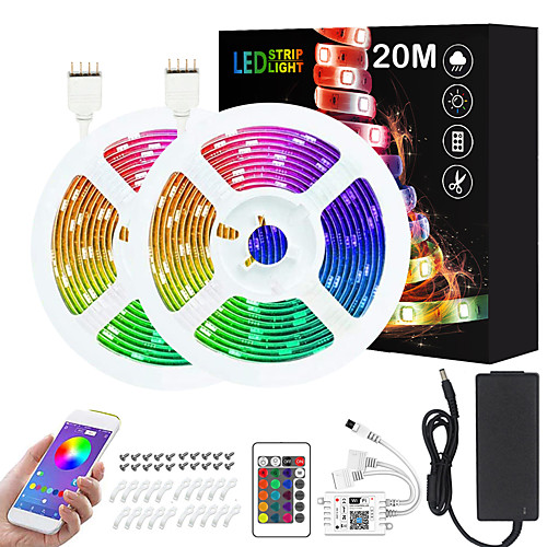 

ZDM 2x10M 24V Intelligent Dimming App Control Flexible Led Strip Lights 5050 Waterproof RGB SMD 600 LEDs IR 24 Key Controller with Installation Package Kit DC24V