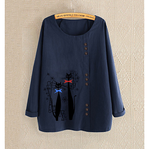 

Women's Blouse Shirt Cartoon Long Sleeve Round Neck Tops White Black Red