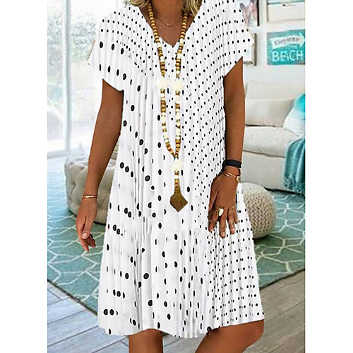 

Women's A-Line Dress Knee Length Dress - Short Sleeves Polka Dot Summer Casual 2020 White S M L XL XXL XXXL