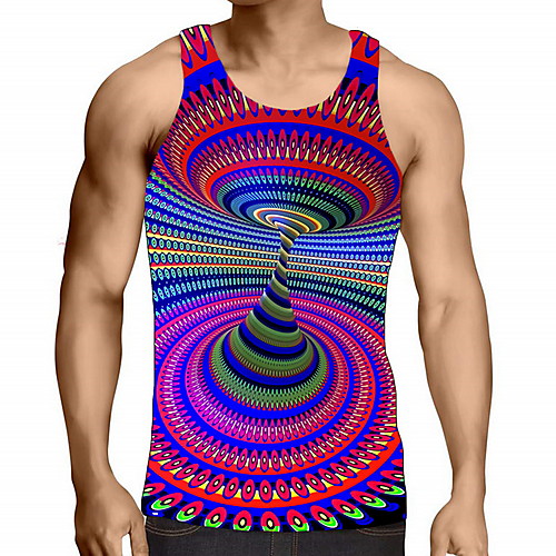 

Men's Tank Top Shirt Graphic Optical Illusion Print Sleeveless Daily Tops Round Neck Rainbow