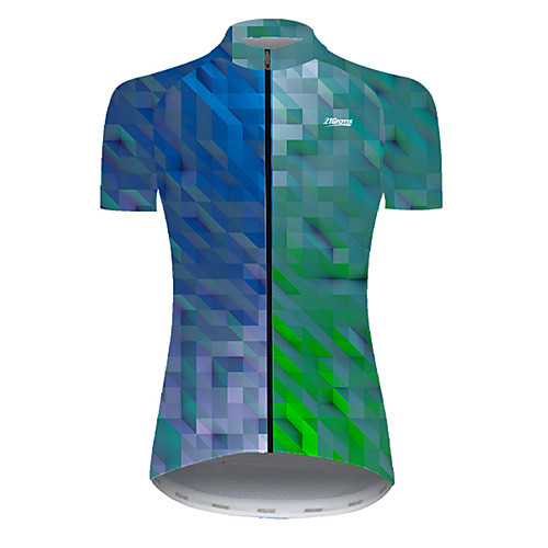 

21Grams Women's Short Sleeve Cycling Jersey Nylon Polyester BlueGreen Plaid / Checkered 3D Gradient Bike Jersey Top Mountain Bike MTB Road Bike Cycling Breathable Quick Dry Ultraviolet Resistant