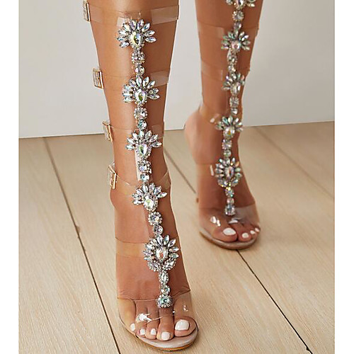 

Women's Sandals Spring / Summer Pumps Peep Toe Daily Rhinestone PU Pink