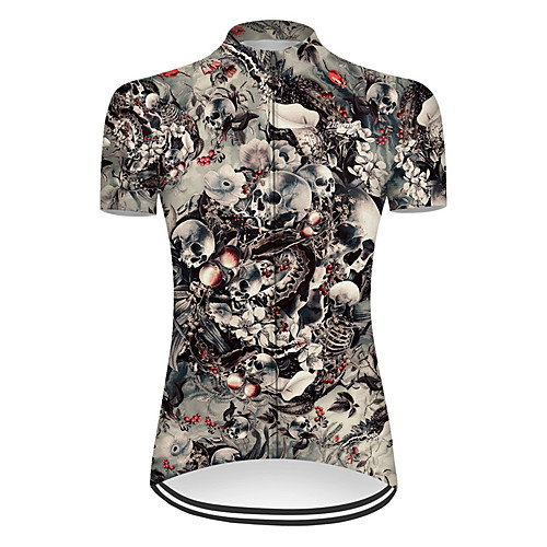 

21Grams Women's Short Sleeve Cycling Jersey Summer Nylon Polyester Grey Sugar Skull Novelty Skull Bike Jersey Top Mountain Bike MTB Road Bike Cycling Ultraviolet Resistant Quick Dry Breathable Sports