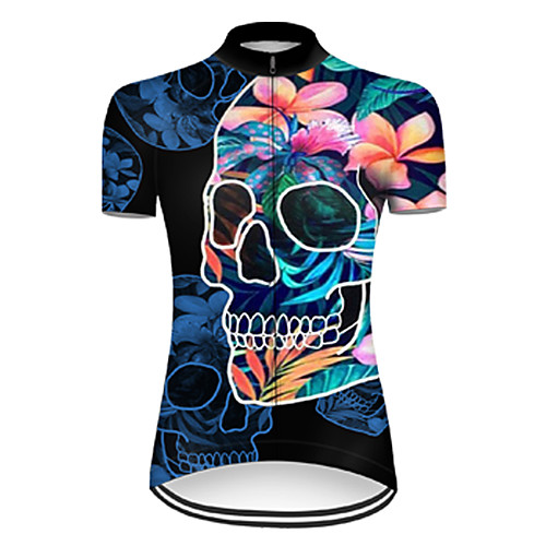 

21Grams Women's Short Sleeve Cycling Jersey Summer Nylon Polyester RedBlue Gradient Sugar Skull Skull Bike Jersey Top Mountain Bike MTB Road Bike Cycling Ultraviolet Resistant Quick Dry Breathable