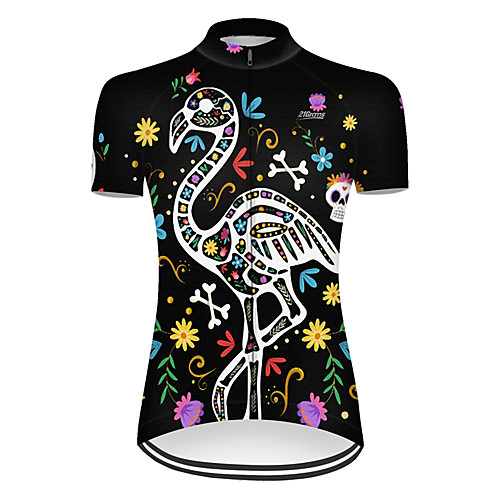 

21Grams Women's Short Sleeve Cycling Jersey Summer Nylon Polyester BlackWhite Flamingo Floral Botanical Animal Bike Jersey Top Mountain Bike MTB Road Bike Cycling Ultraviolet Resistant Quick Dry