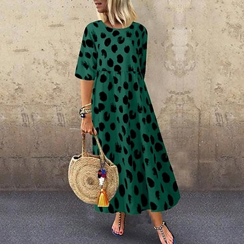 

Women's A-Line Dress Maxi long Dress - Half Sleeve Leopard Summer Casual 2020 Red Yellow Green S M L XL XXL XXXL XXXXL XXXXXL