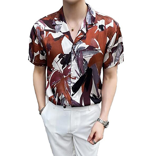

Men's Abstract Print Shirt Sexy Street chic Daily Going out Brown