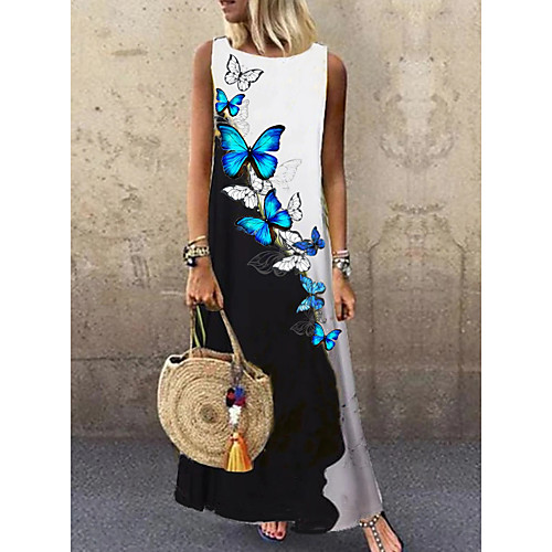 

Women's Shift Dress Maxi long Dress - Sleeveless Animal Summer Casual Daily 2020 Black M L XL XXL XXXL