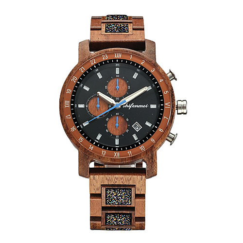 

Men's Sport Watch Japanese Quartz Wood Noctilucent Analog Vintage Fashion - Red Brown