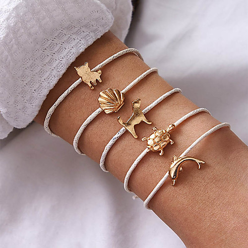 

5pcs Women's Vintage Bracelet Bracelet Loom Bracelet Braided Cat Dog Dolphin Simple Classic Trendy Sweet Fashion Alloy Bracelet Jewelry Gold For Party Evening Gift Date Beach Festival