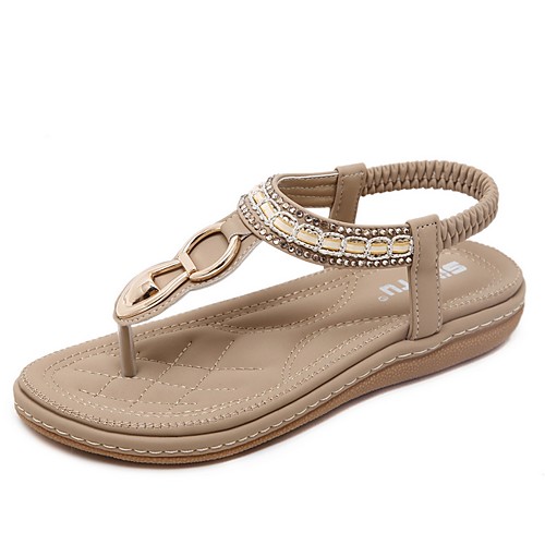 

Women's Sandals Summer Flat Heel Open Toe Daily PU Black / Pink / Beige