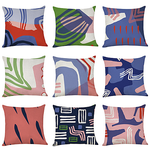 

9 pcs Faux Linen Pillow Cover, Geometric Geometic Casual Modern Square Traditional Classic