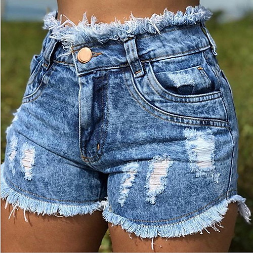 

Women's Basic Loose Cotton Shorts Pants - Solid Colored High Waist Black Blue Light Blue S / M / L