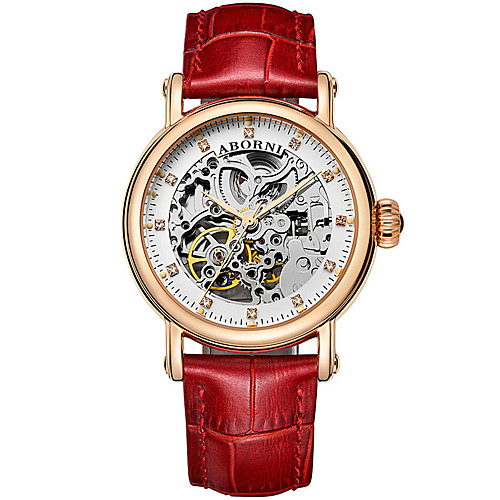 

Women's Mechanical Watch Casual Elegant Stainless Steel Genuine Leather Automatic self-winding Rose Gold White / Black WhiteRed Water Resistant / Waterproof Analog