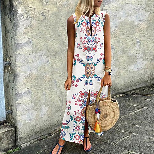 

Women's Shift Dress Maxi long Dress - Sleeveless Floral Summer Casual 2020 White S M L XL XXL XXXL