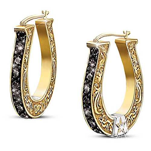 

Women's Cubic Zirconia Hoop Earrings Classic Star Stylish Gold Plated Earrings Jewelry Gold For Anniversary Party Evening 1 Pair