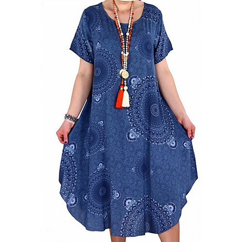 

Women's Swing Dress Midi Dress - Short Sleeves Geometric Summer Work 2020 White Black Blue Red Yellow Blushing Pink Orange S M L XL XXL XXXL XXXXL XXXXXL