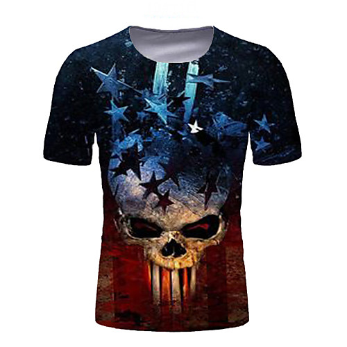 

Men's T shirt Graphic Skull Print Short Sleeve Daily Tops Navy Blue