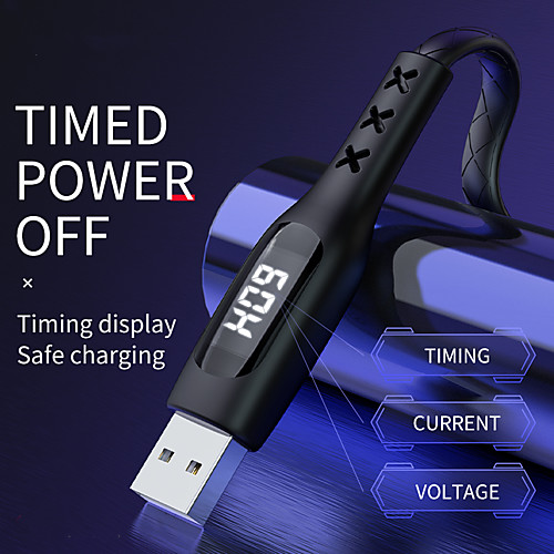 

1.2m 2.4A Applicable to iPhone Huawei Samsung Xiaomi Lightning Micro Type-c three interfaces with timing screen display and fast charging data cable