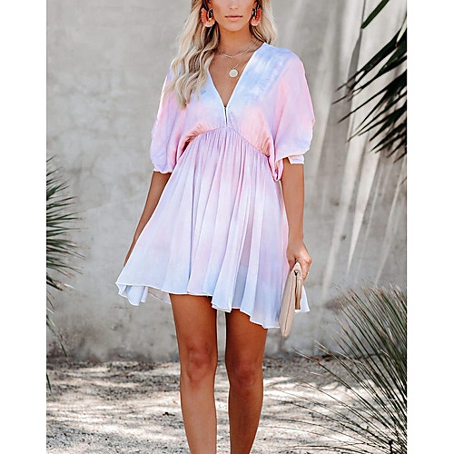 

Women's A-Line Dress Short Mini Dress - Half Sleeve Tie Dye Summer Casual 2020 Blushing Pink S M L XL