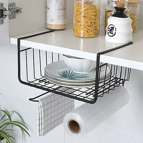 

Kitchen Storage Bin Under Shelf Wire Rack Cabinet Basket Iron Storage Tableware Organizer Holder Stand Kitchen Tools Hanging