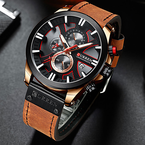 

CURREN Men's Sport Watch Quartz Stylish PU Leather Black / Blue / Brown 30 m Water Resistant / Waterproof Altimeter Calendar / date / day Analog Vintage Cool - Black Blue Silver