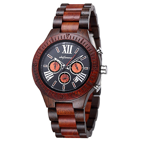 

Men's Sport Watch Japanese Quartz Wood Wooden Analog Sparkle Fashion - Red Brown