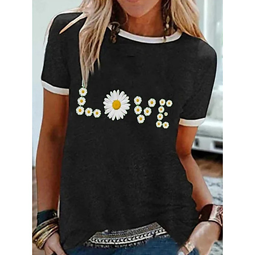 

Women's T shirt Floral Flower Round Neck Tops Black Khaki Green