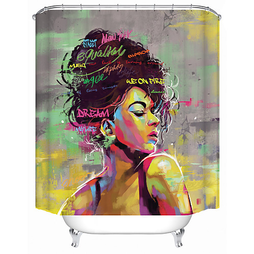 

African Woman On Gray Background Shower Curtains & Hooks Modern Polyester