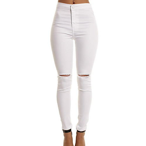

Women's Basic Cotton Slim Jogger Pants Solid Colored White Black Navy Blue