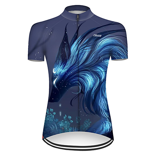 

21Grams Women's Short Sleeve Cycling Jersey Nylon Polyester Black / Blue Dragon Animal Floral Botanical Bike Jersey Top Mountain Bike MTB Road Bike Cycling Breathable Quick Dry Ultraviolet Resistant