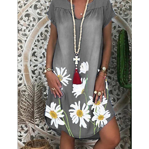 

Women's A Line Dress Knee Length Dress Blue Purple Gray Light Green Light Blue Short Sleeve Floral Summer V Neck Casual 2021 S M L XL XXL 3XL