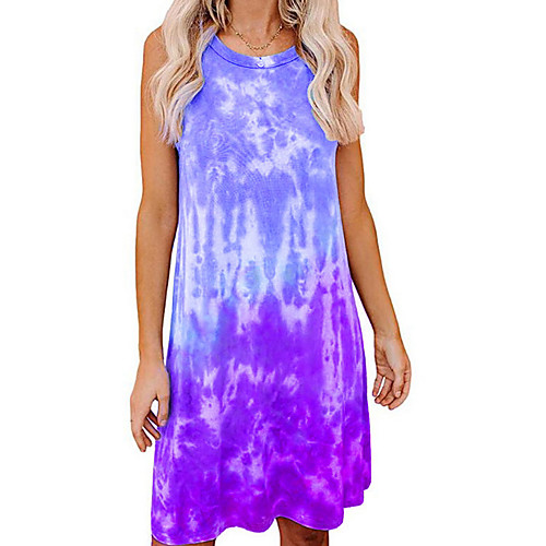 

Women's Shift Dress Knee Length Dress - Sleeveless Rainbow Summer Casual 2020 Blue Purple Yellow Blushing Pink Fuchsia Green S M L XL XXL