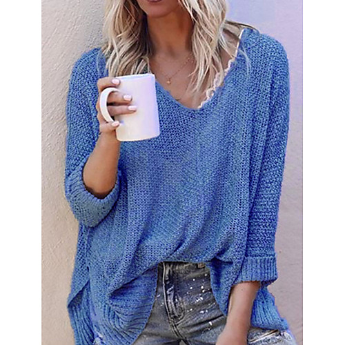 

Women's Solid Colored Long Sleeve Pullover Sweater Jumper, V Neck Black / Blue / Red S / M / L