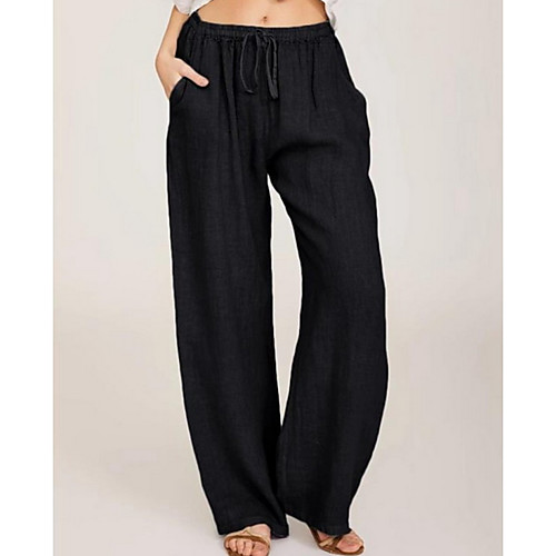 

Women's Basic Lightweight Linen / Cotton Blend Loose Daily Chinos Pants Solid Colored Blue Black Navy Blue Gray