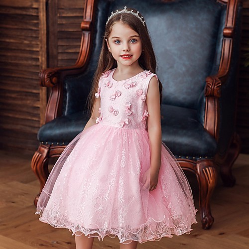 

Princess / Ball Gown Knee Length Wedding / Party Flower Girl Dresses - Tulle Sleeveless Jewel Neck with Bow(s) / Appliques