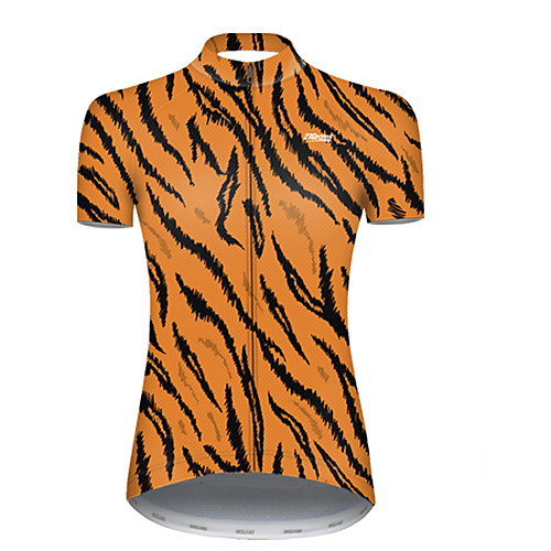 

21Grams Women's Short Sleeve Cycling Jersey Summer Nylon Polyester Black / Orange Stripes Leaf Bike Jersey Top Mountain Bike MTB Road Bike Cycling Ultraviolet Resistant Quick Dry Breathable Sports
