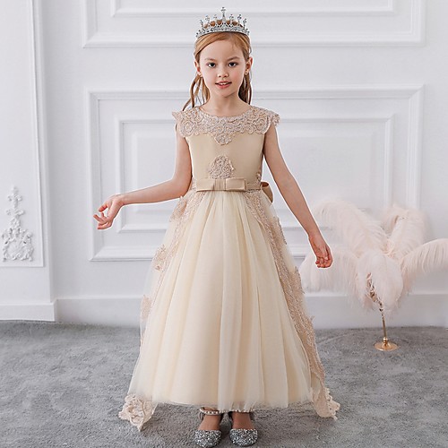 

Princess Sweep / Brush Train Flower Girl Dresses Party Satin Sleeveless Jewel Neck with Sash / Ribbon