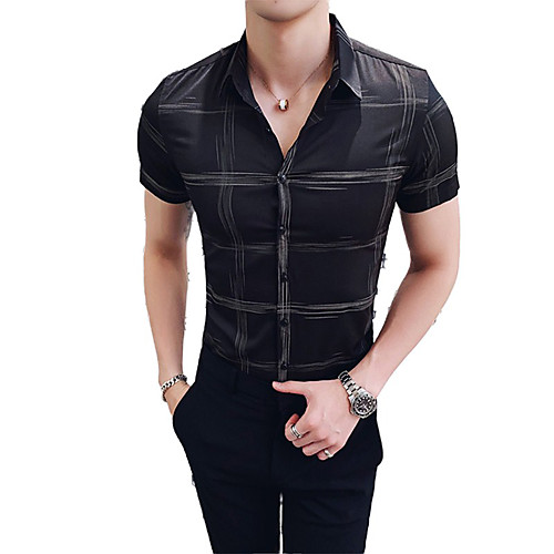 

Men's Plaid Print Shirt Sexy Street chic Daily Going out Black