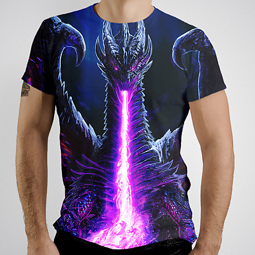 

Men's T shirt Shirt Graphic Flame Animal Print Short Sleeve Daily Tops Basic Round Neck Royal Blue