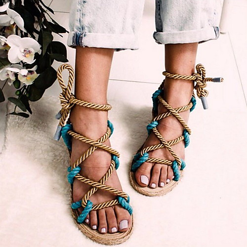 

Women's Sandals Flat Heel Round Toe Flat Sandals Daily Elastic Fabric Black Yellow Blue